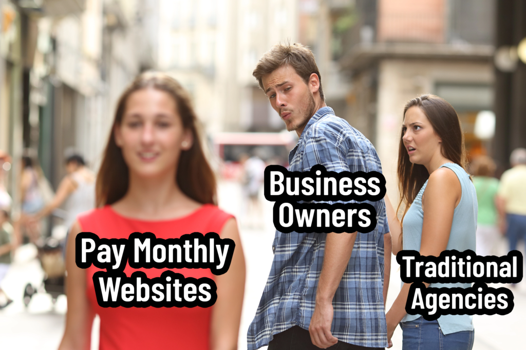 web design version of guy with girlfriend looking back at other girl meme