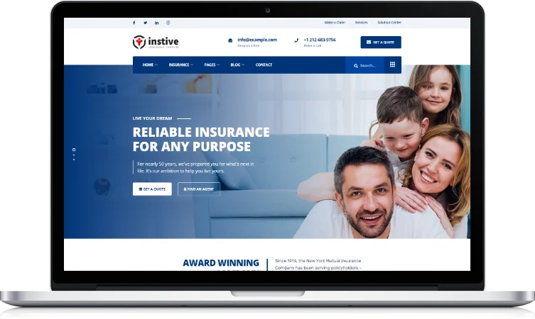 Insurance Agency Website Mockup on Laptop